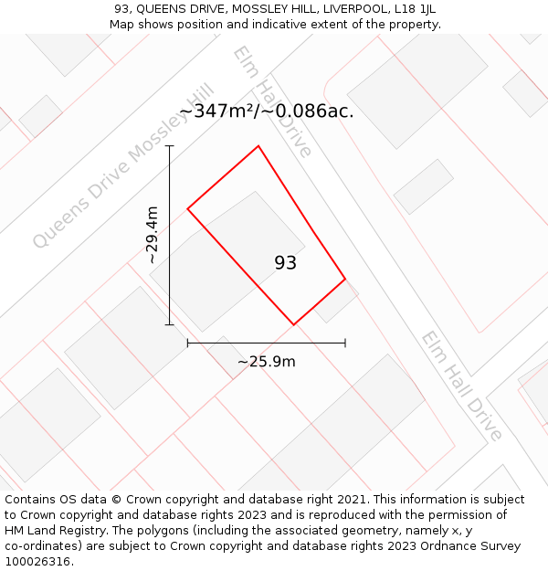 93, QUEENS DRIVE, MOSSLEY HILL, LIVERPOOL, L18 1JL: Plot and title map