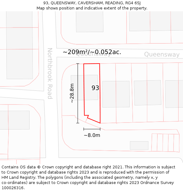 93, QUEENSWAY, CAVERSHAM, READING, RG4 6SJ: Plot and title map