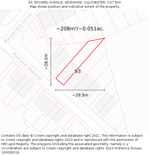 93, RICHARD AVENUE, WIVENHOE, COLCHESTER, CO7 9HY: Plot and title map