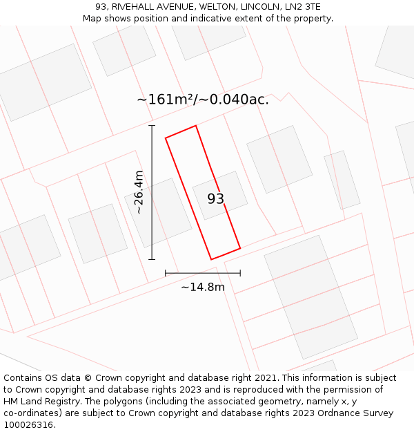 93, RIVEHALL AVENUE, WELTON, LINCOLN, LN2 3TE: Plot and title map