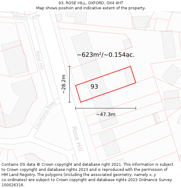 93, ROSE HILL, OXFORD, OX4 4HT: Plot and title map