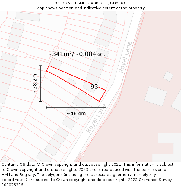 93, ROYAL LANE, UXBRIDGE, UB8 3QT: Plot and title map