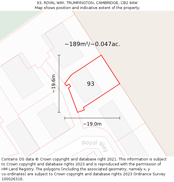 93, ROYAL WAY, TRUMPINGTON, CAMBRIDGE, CB2 9AW: Plot and title map