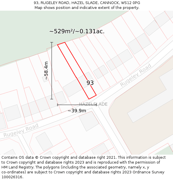 93, RUGELEY ROAD, HAZEL SLADE, CANNOCK, WS12 0PG: Plot and title map