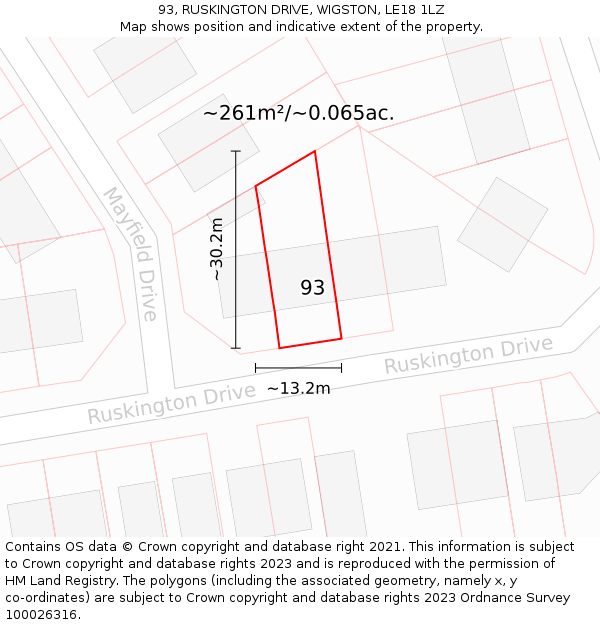 93, RUSKINGTON DRIVE, WIGSTON, LE18 1LZ: Plot and title map