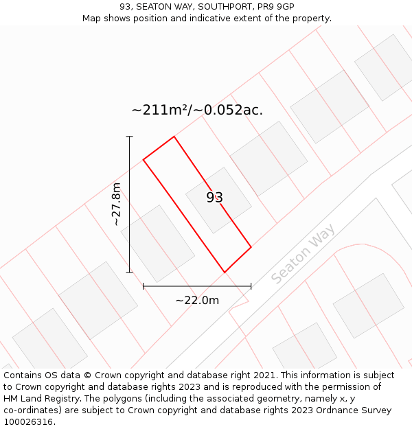 93, SEATON WAY, SOUTHPORT, PR9 9GP: Plot and title map