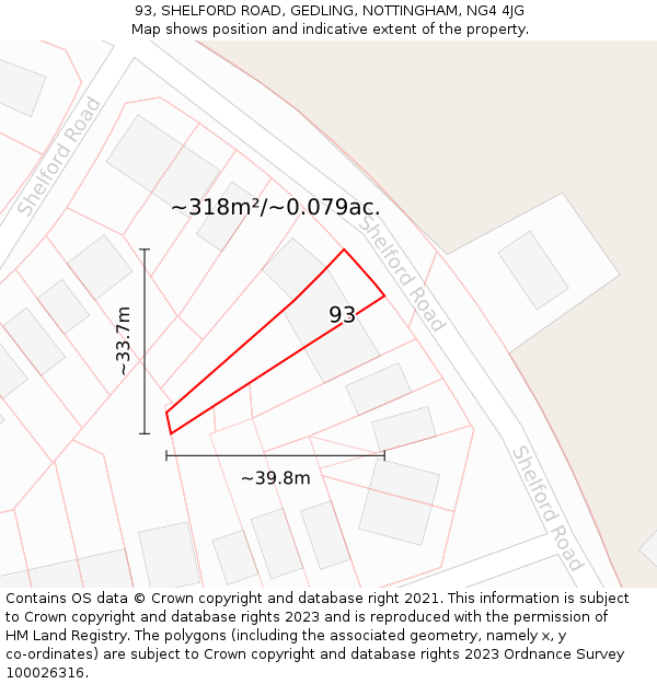 93, SHELFORD ROAD, GEDLING, NOTTINGHAM, NG4 4JG: Plot and title map