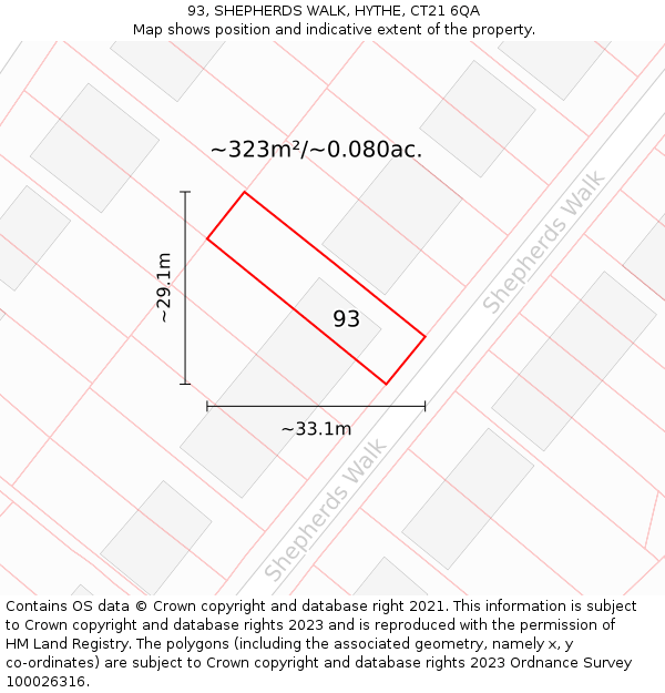 93, SHEPHERDS WALK, HYTHE, CT21 6QA: Plot and title map