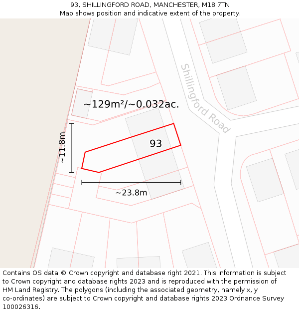 93, SHILLINGFORD ROAD, MANCHESTER, M18 7TN: Plot and title map