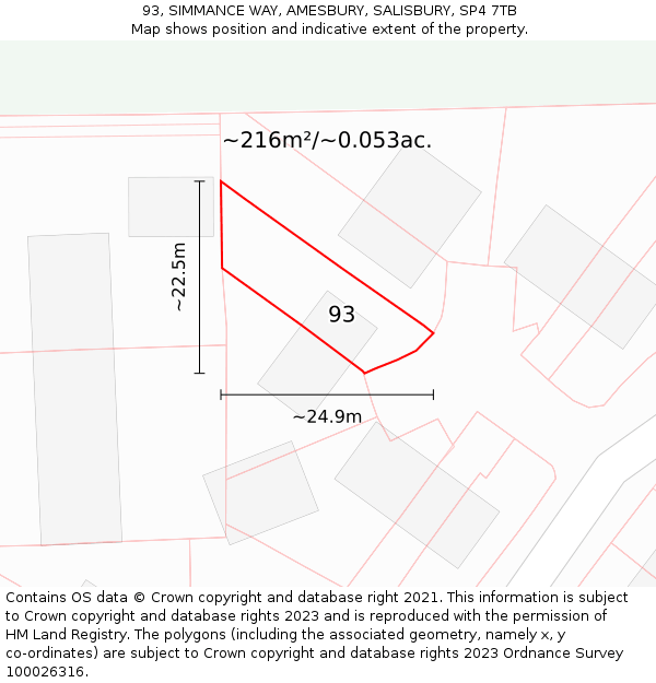 93, SIMMANCE WAY, AMESBURY, SALISBURY, SP4 7TB: Plot and title map