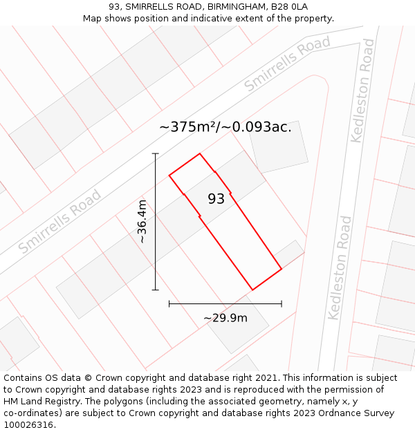 93, SMIRRELLS ROAD, BIRMINGHAM, B28 0LA: Plot and title map