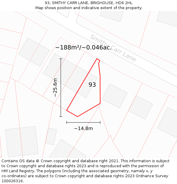 93, SMITHY CARR LANE, BRIGHOUSE, HD6 2HL: Plot and title map