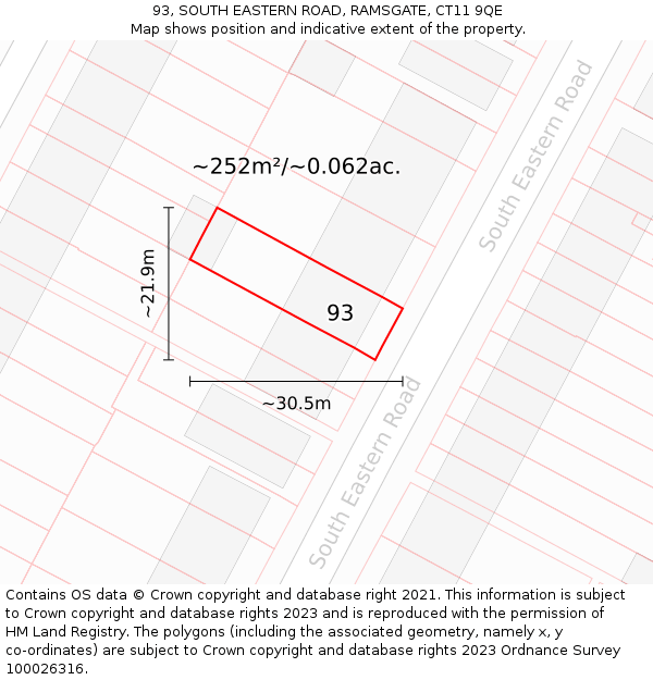 93, SOUTH EASTERN ROAD, RAMSGATE, CT11 9QE: Plot and title map