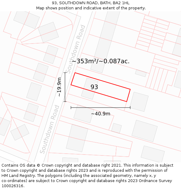 93, SOUTHDOWN ROAD, BATH, BA2 1HL: Plot and title map