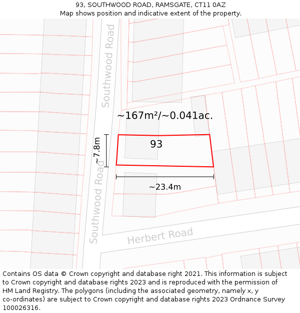 93, SOUTHWOOD ROAD, RAMSGATE, CT11 0AZ: Plot and title map