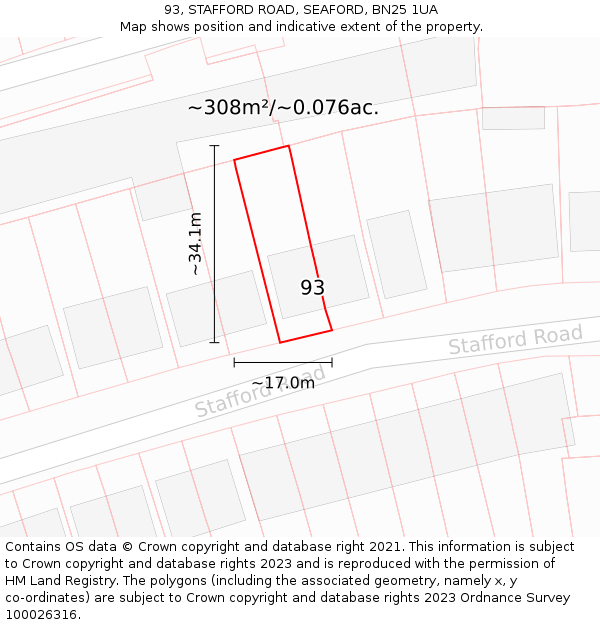 93, STAFFORD ROAD, SEAFORD, BN25 1UA: Plot and title map