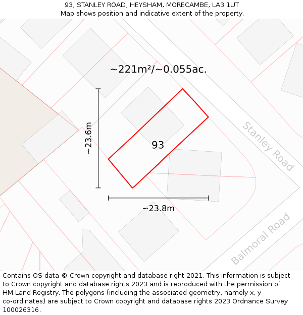 93, STANLEY ROAD, HEYSHAM, MORECAMBE, LA3 1UT: Plot and title map