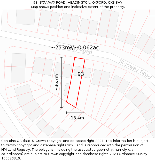 93, STANWAY ROAD, HEADINGTON, OXFORD, OX3 8HY: Plot and title map