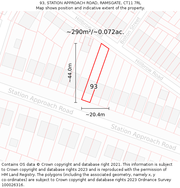 93, STATION APPROACH ROAD, RAMSGATE, CT11 7RL: Plot and title map