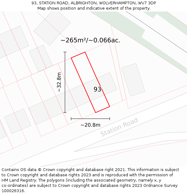 93, STATION ROAD, ALBRIGHTON, WOLVERHAMPTON, WV7 3DP: Plot and title map