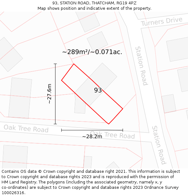 93, STATION ROAD, THATCHAM, RG19 4PZ: Plot and title map