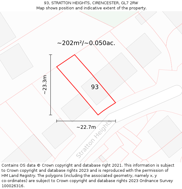 93, STRATTON HEIGHTS, CIRENCESTER, GL7 2RW: Plot and title map