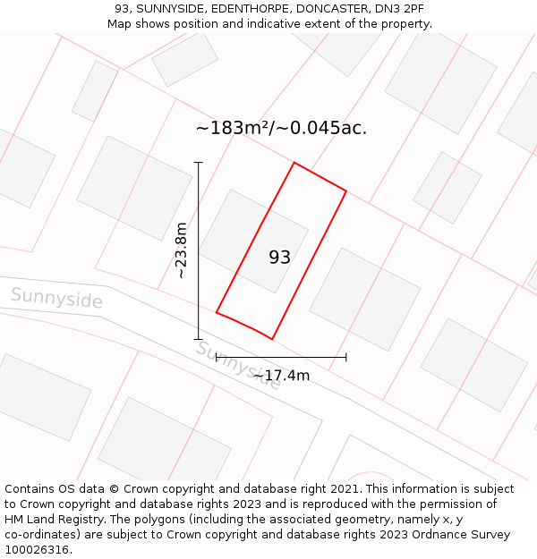 93, SUNNYSIDE, EDENTHORPE, DONCASTER, DN3 2PF: Plot and title map