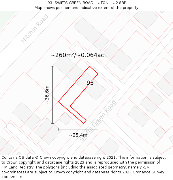 93, SWIFTS GREEN ROAD, LUTON, LU2 8BP: Plot and title map