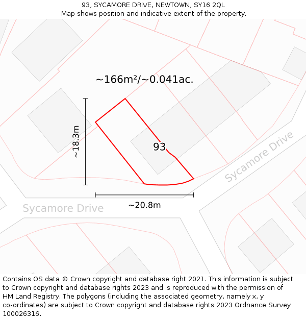 93, SYCAMORE DRIVE, NEWTOWN, SY16 2QL: Plot and title map