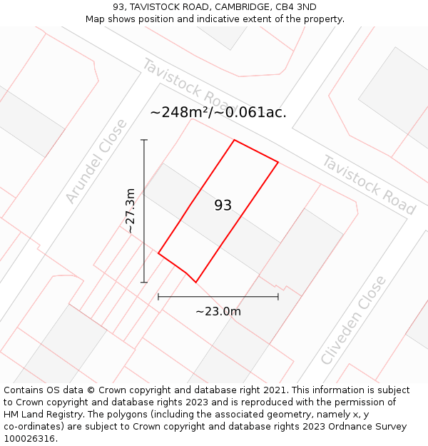 93, TAVISTOCK ROAD, CAMBRIDGE, CB4 3ND: Plot and title map