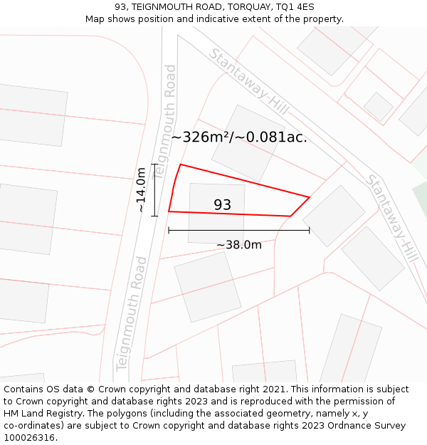 93, TEIGNMOUTH ROAD, TORQUAY, TQ1 4ES: Plot and title map