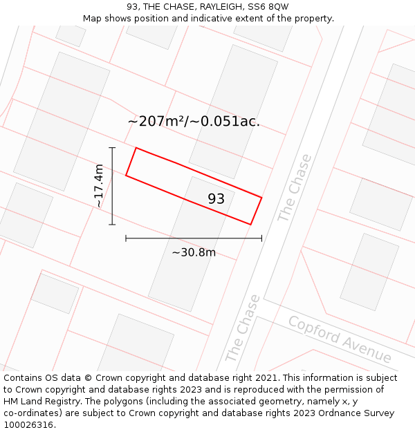 93, THE CHASE, RAYLEIGH, SS6 8QW: Plot and title map