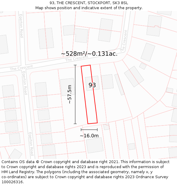93, THE CRESCENT, STOCKPORT, SK3 8SL: Plot and title map