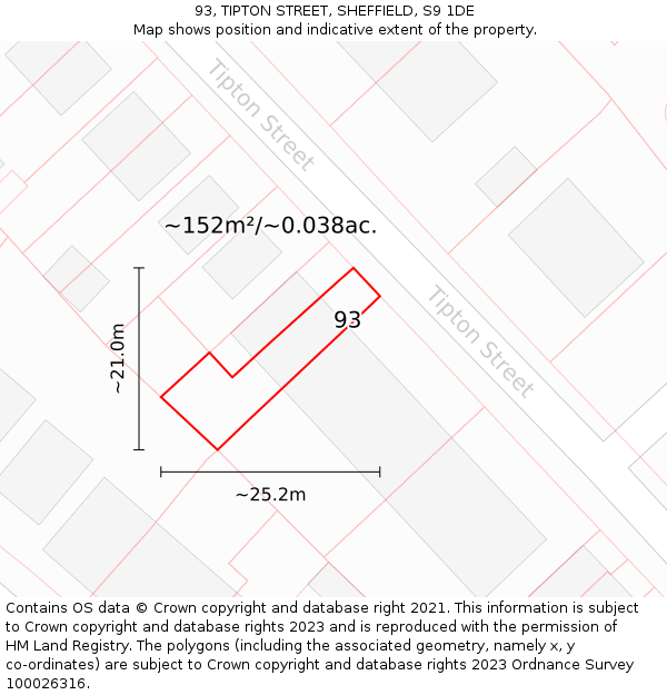 93, TIPTON STREET, SHEFFIELD, S9 1DE: Plot and title map