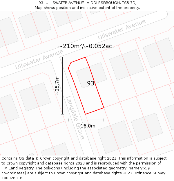 93, ULLSWATER AVENUE, MIDDLESBROUGH, TS5 7DJ: Plot and title map