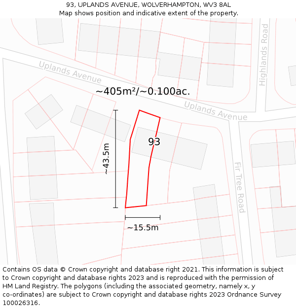 93, UPLANDS AVENUE, WOLVERHAMPTON, WV3 8AL: Plot and title map