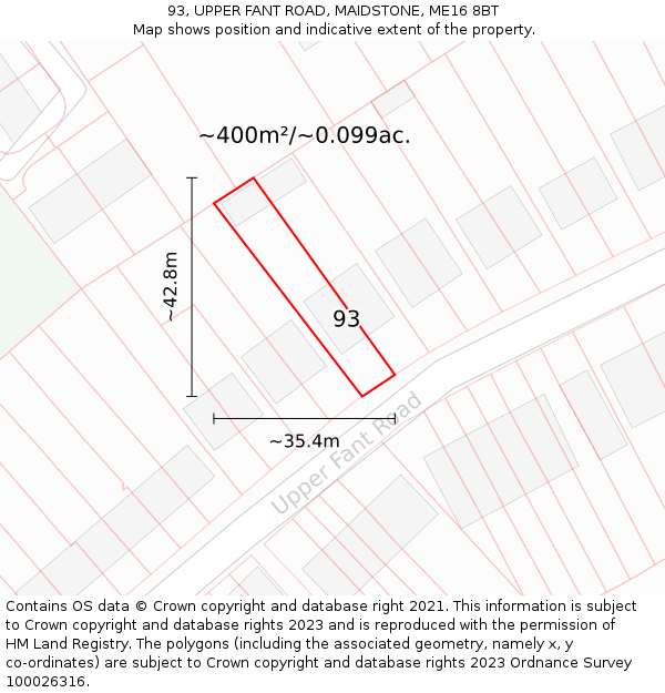 93, UPPER FANT ROAD, MAIDSTONE, ME16 8BT: Plot and title map