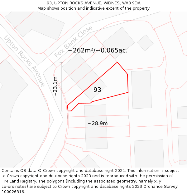 93, UPTON ROCKS AVENUE, WIDNES, WA8 9DA: Plot and title map