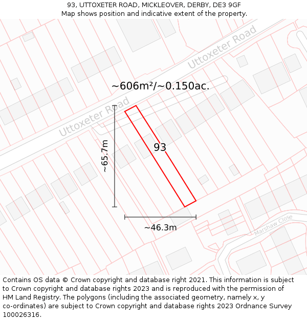 93, UTTOXETER ROAD, MICKLEOVER, DERBY, DE3 9GF: Plot and title map