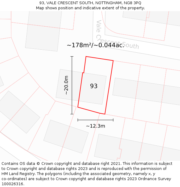 93, VALE CRESCENT SOUTH, NOTTINGHAM, NG8 3PQ: Plot and title map