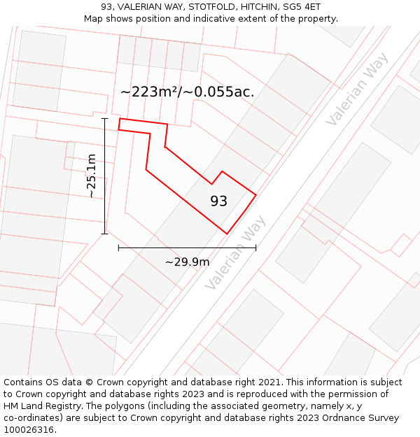 93, VALERIAN WAY, STOTFOLD, HITCHIN, SG5 4ET: Plot and title map