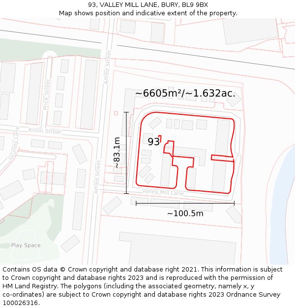 93, VALLEY MILL LANE, BURY, BL9 9BX: Plot and title map