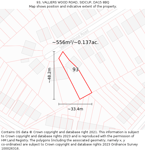 93, VALLIERS WOOD ROAD, SIDCUP, DA15 8BQ: Plot and title map