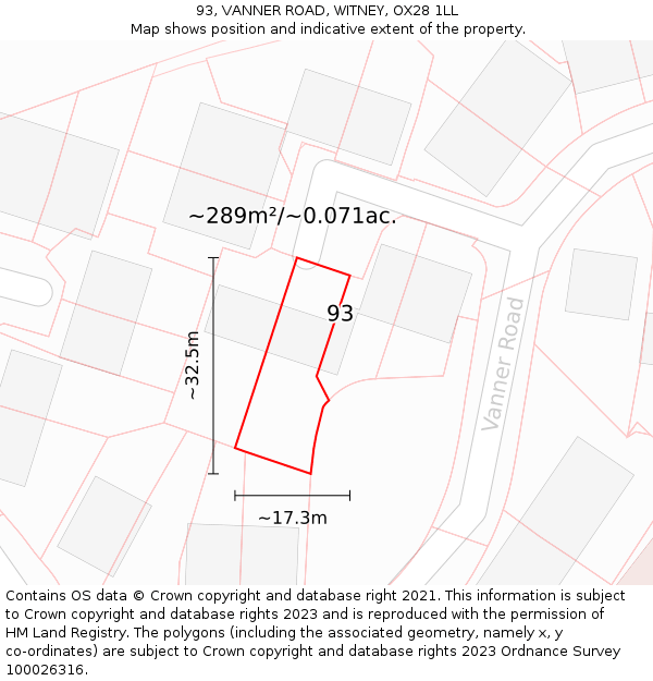 93, VANNER ROAD, WITNEY, OX28 1LL: Plot and title map