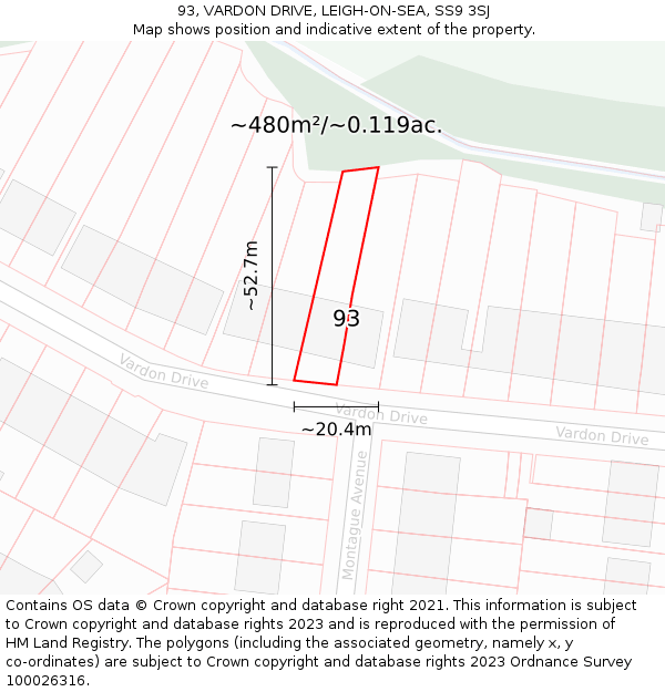 93, VARDON DRIVE, LEIGH-ON-SEA, SS9 3SJ: Plot and title map