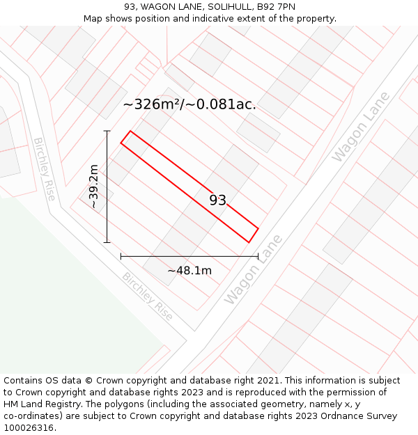 93, WAGON LANE, SOLIHULL, B92 7PN: Plot and title map