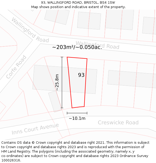 93, WALLINGFORD ROAD, BRISTOL, BS4 1SW: Plot and title map