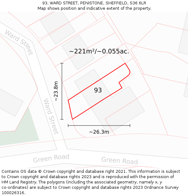 93, WARD STREET, PENISTONE, SHEFFIELD, S36 6LR: Plot and title map