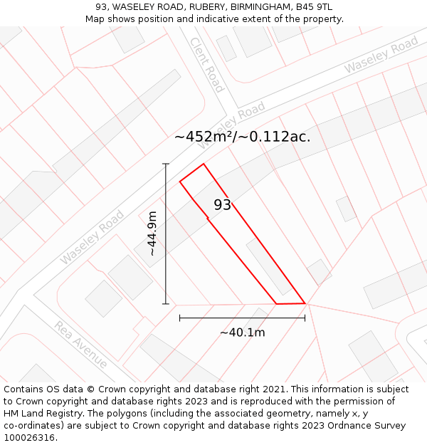 93, WASELEY ROAD, RUBERY, BIRMINGHAM, B45 9TL: Plot and title map