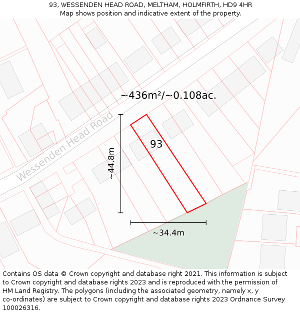 93, WESSENDEN HEAD ROAD, MELTHAM, HOLMFIRTH, HD9 4HR: Plot and title map